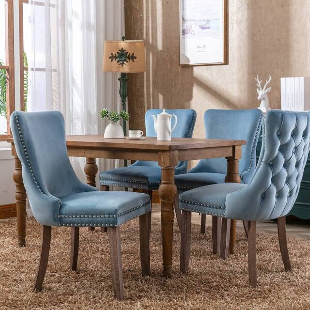 Modern Home Touch Sierra Lux Set of 4 Velvet Dining Chairs with Tufted Wing Backs in Light Blue - Size: 4 Pack - image 1