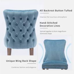 Modern Home Touch Sierra Lux Set of 4 Velvet Dining Chairs with Tufted Wing Backs in Light Blue - Size: 4 Pack - thumbnail 9