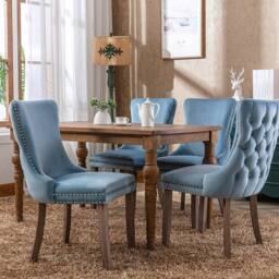 Modern Home Touch Sierra Lux Set of 4 Velvet Dining Chairs with Tufted Wing Backs in Light Blue - Size: 4 Pack - thumbnail 1