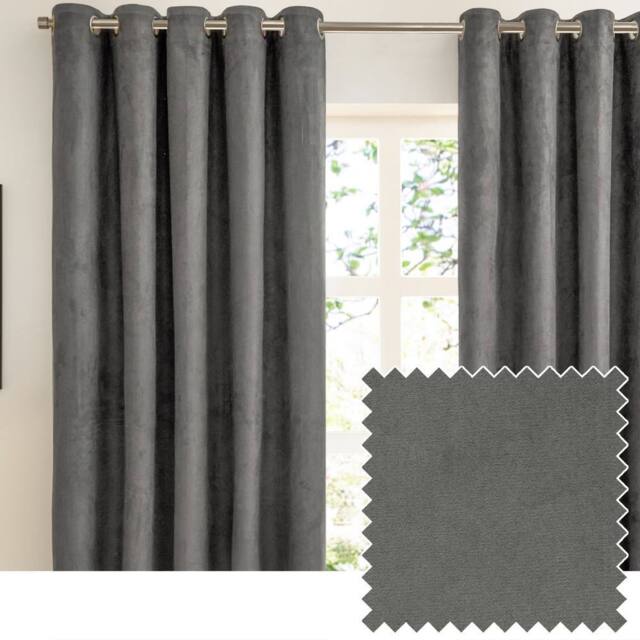 Furn Verso Suede-Look 100% Blackout Eyelet Curtain Pair in Charcoal - Size: 229 cm width x 229 cm drop - image 1