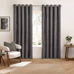 Furn Verso Suede-Look 100% Blackout Eyelet Curtain Pair in Charcoal - Size: 229 cm width x 229 cm drop - thumbnail 2