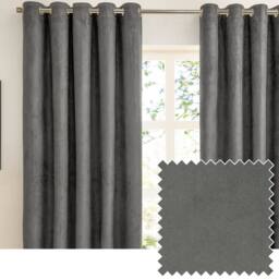Furn Verso Suede-Look 100% Blackout Eyelet Curtain Pair in Charcoal - Size: 229 cm width x 229 cm drop