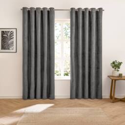 Furn Verso Suede-Look 100% Blackout Eyelet Curtain Pair in Charcoal - Size: 229 cm width x 229 cm drop - thumbnail 6