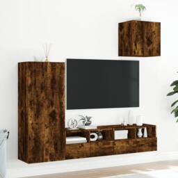 Berkfield Home Versatile 4 Piece TV Wall Units Smoked Oak Engineered Wood in Brown - thumbnail 1