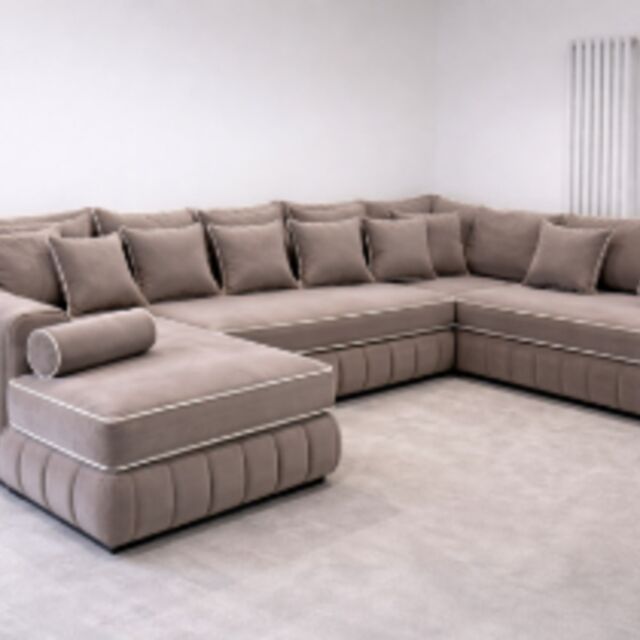 HOB Furniture Oxford Oyster U Shape Sofa With Contrast Piping - 12ftx7ftx7ft in Taupe - image 1