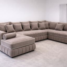 HOB Furniture Oxford Oyster U Shape Sofa With Contrast Piping - 12ftx7ftx7ft in Taupe - thumbnail 1