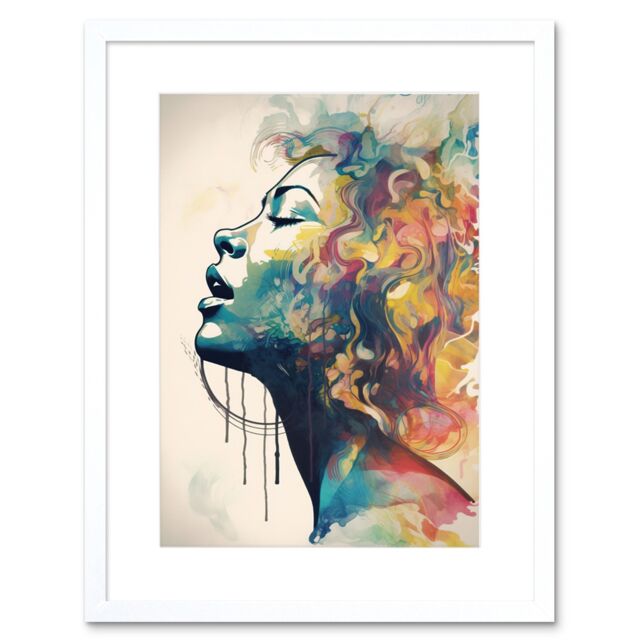 "Artery8 Wall Art Print Sensual Woman Female Profile Portrait Soft Pastel Colour Modern Watercolour Painting Artwork Framed 9X7 Inch - Size: W7"" x H9""" - image 1