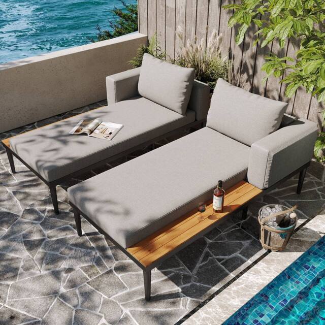 Direct Wicker Modular Outdoor Double Chaise Lounge with Side Panels in Grey - Size: 2 Person - image 1