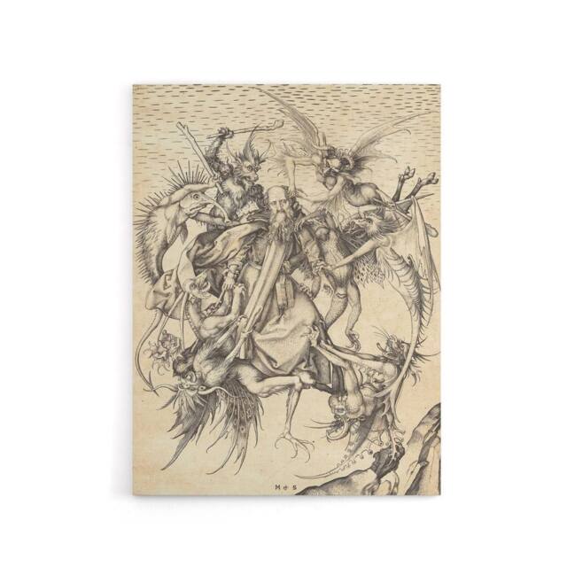 "Artery8 Schongauer Temptation Saint Anthony Canvas Wall Art Print in Beige - Size: W24"" x H32""" - image 1