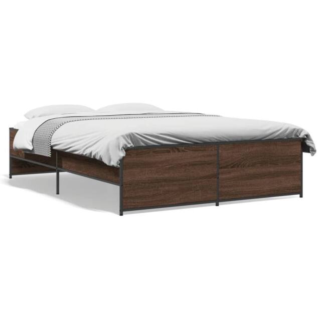 Berkfield Home Bed Frame without Mattress Brown Oak 135x190 cm Double - image 1