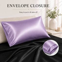 Grace Super Soft Pillow Cases 2 Pack Satin Silk Envelope Closure in Purple - Size: Standard Pillow Case - thumbnail 6