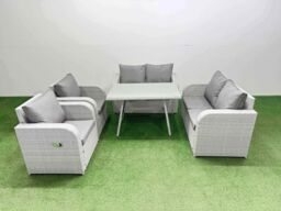 Fimous 6 Seater Rattan Garden Furniture Set Outdoor Love Sofa Sets in Light Grey - thumbnail 2