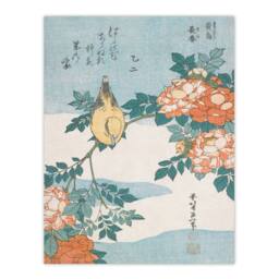 Artery8 Katsushika Hokusai Framed Wall Art Print Bush Warbler & Roses in Orange - Size: A4 - thumbnail 3