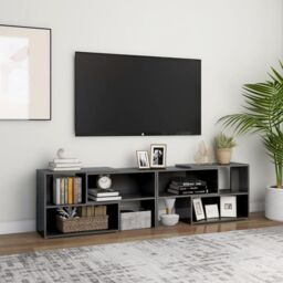Berkfield Home TV Cabinet High Gloss Grey 149x30x52 cm Engineered Wood - Size: 149 x 30 x 52 cm