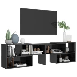 Berkfield Home TV Cabinet High Gloss Grey 149x30x52 cm Engineered Wood - Size: 149 x 30 x 52 cm - thumbnail 4