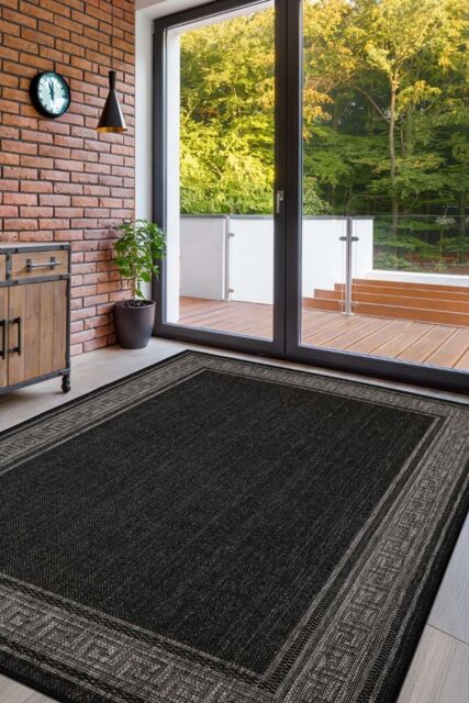 Black Modern Easy to clean Machine Made Plain Border Area Rug by ...