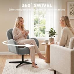 HOMCOM Modern Accent Chair, Shell Swivel Armchair, Velvet-Feel Fabric in Grey - thumbnail 5