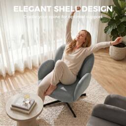 HOMCOM Modern Accent Chair, Shell Swivel Armchair, Velvet-Feel Fabric in Grey - thumbnail 4