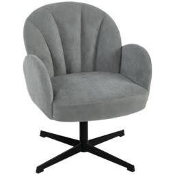HOMCOM Modern Accent Chair, Shell Swivel Armchair, Velvet-Feel Fabric in Grey - thumbnail 2