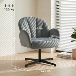 HOMCOM Modern Accent Chair, Shell Swivel Armchair, Velvet-Feel Fabric in Grey - thumbnail 3