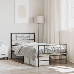 Berkfield Home Metal Bed Frame with Headboard & Footboard Black 90x190 cm Single - thumbnail 1