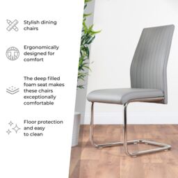 FurnitureboxUK 2x Lorenzo Faux Leather Chrome Dining Chairs in Grey - thumbnail 9