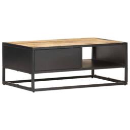 Berkfield Home Beautiful Coffee Table with Carved Door 90x55x36 cm Rough Mango Wood in Brown - Size: 90 x 55 x 36 cm - thumbnail 4