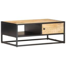 Berkfield Home Beautiful Coffee Table with Carved Door 90x55x36 cm Rough Mango Wood in Brown - Size: 90 x 55 x 36 cm - thumbnail 2
