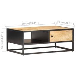 Berkfield Home Beautiful Coffee Table with Carved Door 90x55x36 cm Rough Mango Wood in Brown - Size: 90 x 55 x 36 cm - thumbnail 7