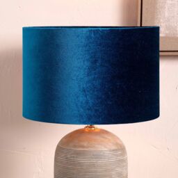 Ruma Royal Blue Velvet Cylinder Lampshade for Table Lamps - Size: 14 inches