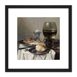 Artery8 Pieter Claesz Still Life With A Salt Realism 8X8 Inch Square Wooden Framed Wall Art Print Picture with Mount in Black - thumbnail 1