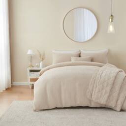 Portfolio Home Bergen Textured Quilted Throwover Throw Over Bed Blanket 200 x 230cm in Natural - Size: 200 cm x 230 cm - thumbnail 2