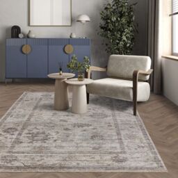The Rug Shop UK Blue Border Floral Traditional Polyester Easy to Clean Area Rug - Size: 200 cm x 300 cm