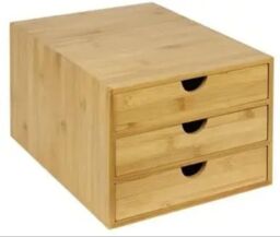 Hygrad Built to Survive Drawer Bamboo Home Office Desktop Tidy A4 Sturdy Stationary Storage Organiser 3 Tier Wood Table Drawers in Natural
