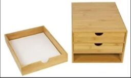 Hygrad Built to Survive Drawer Bamboo Home Office Desktop Tidy A4 Sturdy Stationary Storage Organiser 3 Tier Wood Table Drawers in Natural - thumbnail 3