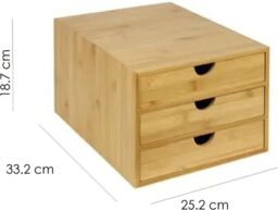 Hygrad Built to Survive Drawer Bamboo Home Office Desktop Tidy A4 Sturdy Stationary Storage Organiser 3 Tier Wood Table Drawers in Natural - thumbnail 2