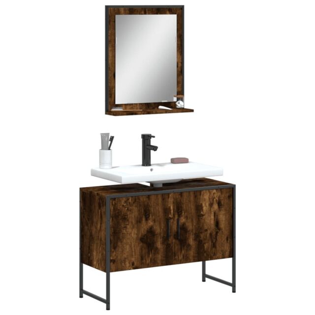 Berkfield Home 2 Piece Bathroom Cabinet Set Smoked Oak Engineered Wood in Brown - image 1