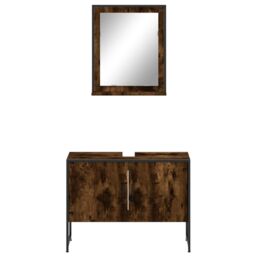 Berkfield Home 2 Piece Bathroom Cabinet Set Smoked Oak Engineered Wood in Brown - thumbnail 6