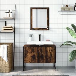 Berkfield Home 2 Piece Bathroom Cabinet Set Smoked Oak Engineered Wood in Brown - thumbnail 3