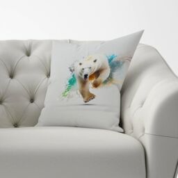 Warren Reed - Designer Charging Polar Bear Cushions in White - Size: 60 cm x 60 cm - thumbnail 2