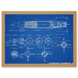 Artery8 Military V-2 Rocket Aggregat 4 Ballistic Missile Blueprint Plan Artwork Framed Wall Art Print A4 in Light Oak - thumbnail 1