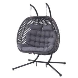 More4Homes Sicily Double Hanging Rattan Egg Chair in Grey - thumbnail 3