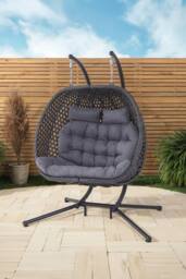 More4Homes Sicily Double Hanging Rattan Egg Chair in Grey - thumbnail 1