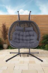 More4Homes Sicily Double Hanging Rattan Egg Chair in Grey - thumbnail 2