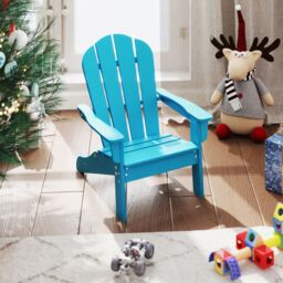 Gymax Adirondack Chair All-Weather HDPE Toddler Lawn Chair For 3-8 Years in Turquoise - thumbnail 3