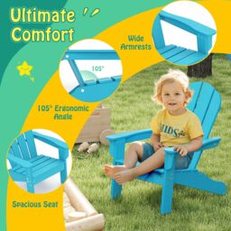 Gymax Adirondack Chair All-Weather HDPE Toddler Lawn Chair For 3-8 Years in Turquoise - thumbnail 5