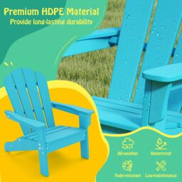Gymax Adirondack Chair All-Weather HDPE Toddler Lawn Chair For 3-8 Years in Turquoise - thumbnail 7