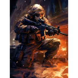"Artery8 Wall Art Print Army Warfare Desert Sniper Explosion Flames Oil Painting Soldier Action Scene Poster in Black - Size: W18"" x H24""" - thumbnail 1