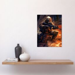 "Artery8 Wall Art Print Army Warfare Desert Sniper Explosion Flames Oil Painting Soldier Action Scene Poster in Black - Size: W18"" x H24""" - thumbnail 2