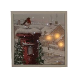 Samuel Alexander LED Battery Operated Fibre Optic Wall Art Canvas with a Robin & Postbox Christmas Decoration in White - thumbnail 3